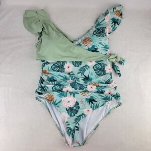 Century Star One Piece Swimsuit for Women Tummy Control 2X Tropical Green NEW